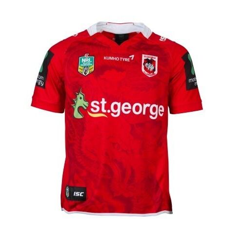 St George ILL Dragons NRL ISC Away Red Dragon Jersey Adults Sizes 4XL & 5XL! T6