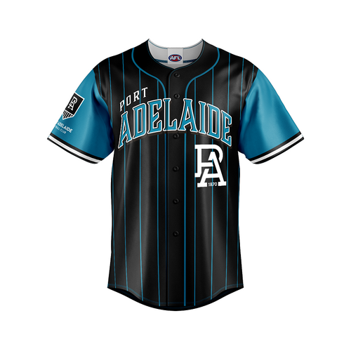 Port Adelaide Power AFL Baseball Jersey Slugger T Shirt Sizes S-5XL!