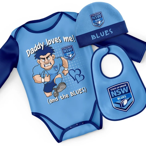 NSW Blues State Of Origin 3 PC Infant Gift Set With Bodysuit, Beanie & Bib Sizes 000-1!