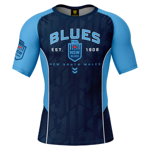 NSW Blues SOO NRL Ashtabula Blocker Rash Vest Sizes S-2XL!