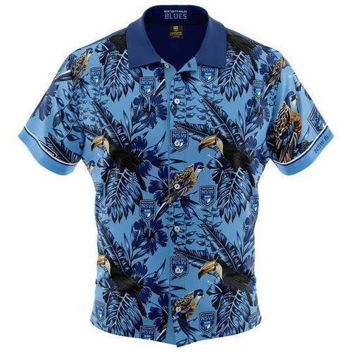 NSW Blues State of Origin NRL 2019 Hawaiian Button Up Polo T Shirt Sizes S-5XL!