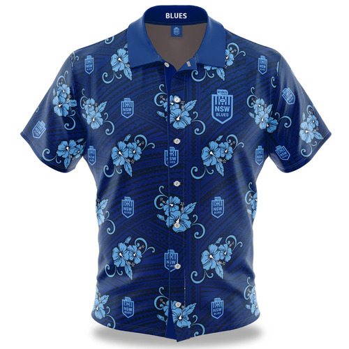 NSW Blues SOO Tribal Hawaiian Shirt Button Up Polo Shirt Sizes S-5XL!