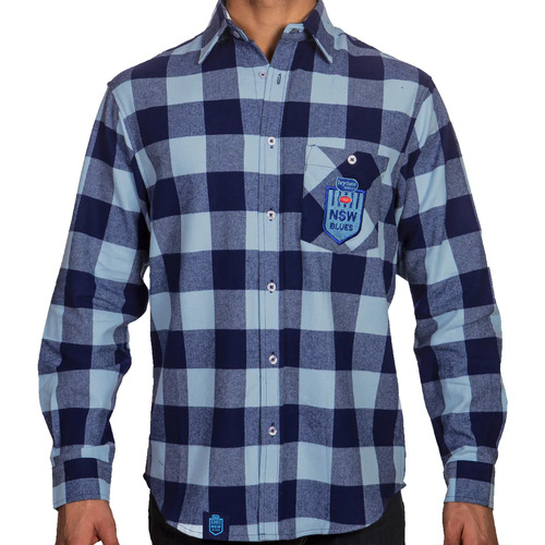 NSW Blues NRL SOO Lumberjack Flannel Shirt Button Up T Shirt Sizes S-5XL! T2