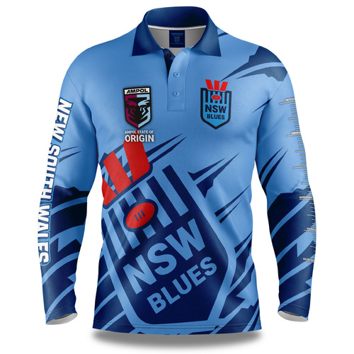 NSW Blues SOO NRL Ignition Fishing Shirt Youth Kids Sizes 6-14!