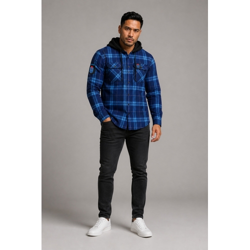 NSW Blues SOO Hooded Flannel Shirt Button Up T Shirt Sizes S-5XL!