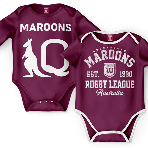 QLD Maroons State of Origin Two Piece Baby Infant Bodysuit Gift Set Sizes 000-1!