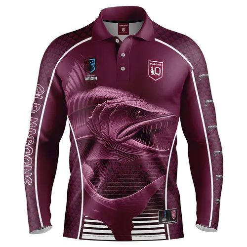 Queensland Maroons SOO NRL Barracuda Fishing Shirt Mens Sizes S-5XL!