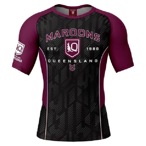 QLD Maroons SOO NRL 'Blocker' Short Long Sleeve Rash Vest Size MEDIUM ONLY!