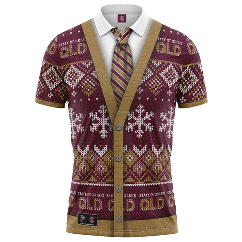 Queensland QLD Maroons NRL SOO 2021 Xmas Polo T Shirt Sizes S-5XL!