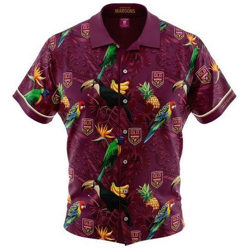 Queensland Maroons Origin NRL 2019 Hawaiian Button Up Polo T Shirt Sizes S-5XL!