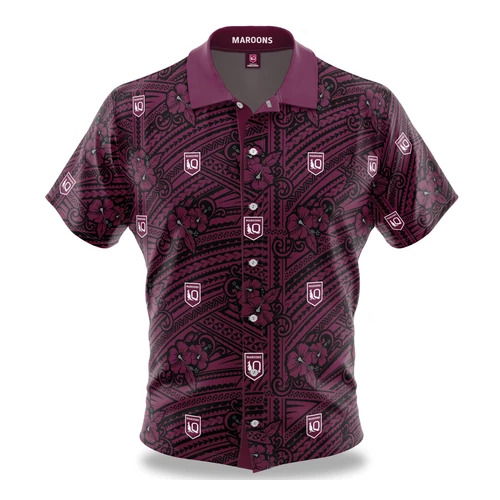 QLD Maroons SOO 2021 Tribal Hawaiian Shirt Button Up Polo Shirt Sizes S-5XL!
