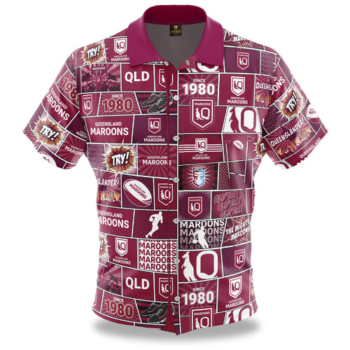 Queensland QLD Maroons NRL SOO Fanatic Button Up Shirt Polo Sizes S-5XL!