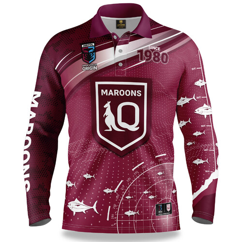 Queensland QLD Maroons NRL SOO 2021 Fishfinder Fishing Shirt Polo Sizes S-5XL!
