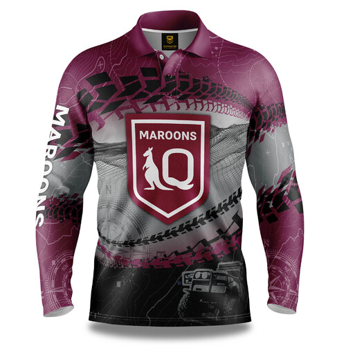Queensland Maroons SOO NRL Trax Off-Road Camping Polo T Shirt Sizes S-5XL!