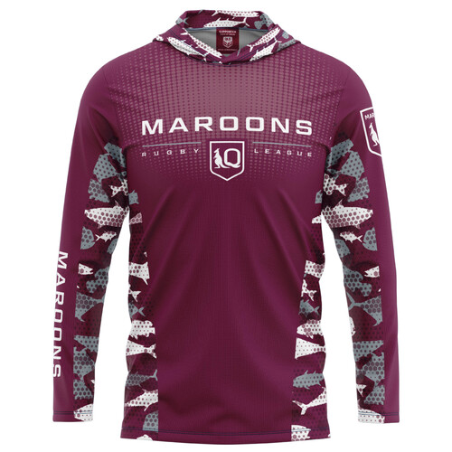 Queensland QLD Maroons NRL 2022 Reef Runner Hooded Fishing Shirt Sizes S-5XL!