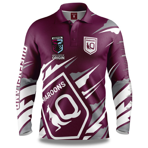 Queensland Maroons SOO NRL Ignition Fishing Shirt Youth Kids Sizes 6-14!