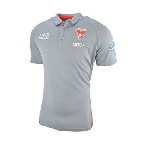 Sydney Swans Performance Polo Shirt Size Small Mid-Grey/Red AFL ISC New 19 