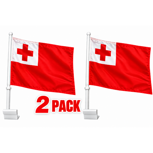 2 x Tonga National Car Flag Mate Ma'a Flag 30cm x 45cm with Pole! 