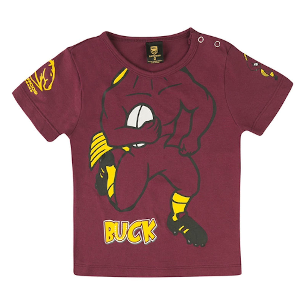 Official NRL Brisbane Broncos Children Kids Infant Mascot Buck T Shirt Sizes 0-4