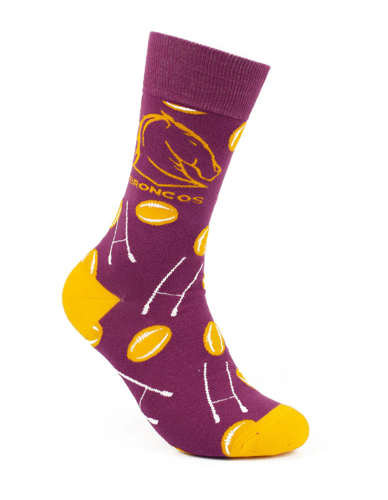 Brisbane Broncos NRL Goal Post Logo Socks Adults Size 8-13!