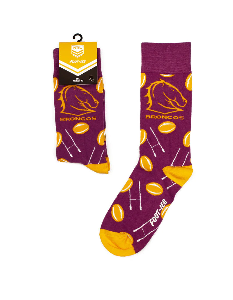Brisbane Broncos NRL Goal Post Logo Socks Adults Size 8-13!