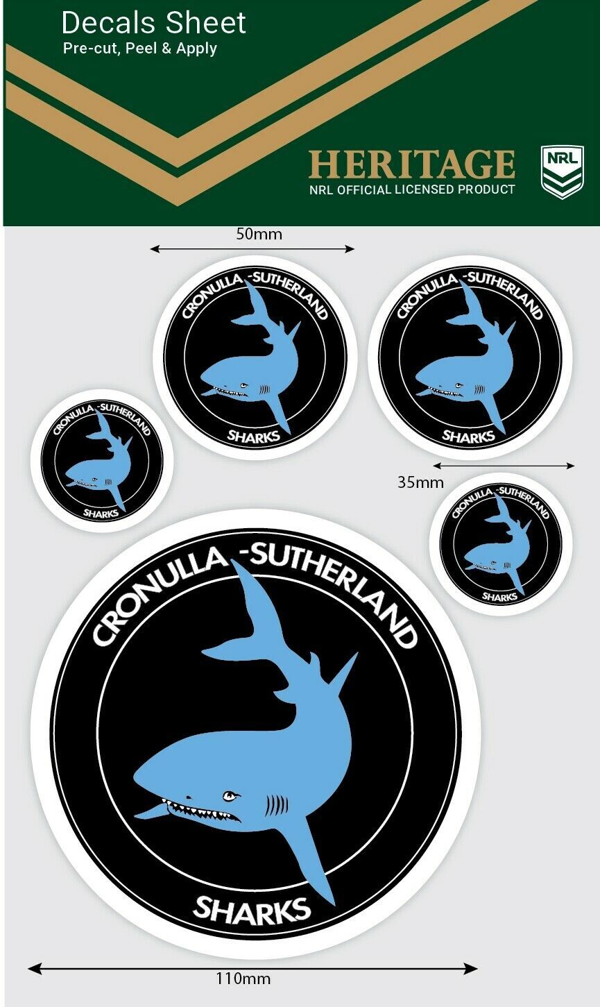 Cronulla Sutherland Sharks Official NRL iTag Heritage Decal Sticker Sheet