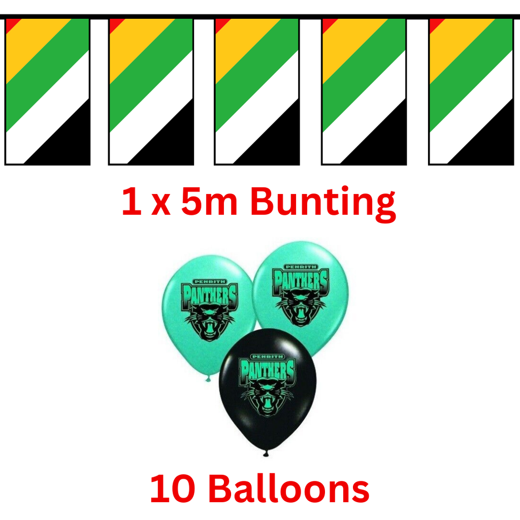 Penrith Panthers NRL Birthday Bunting Flags 5 metre & 10 Helium Balloons