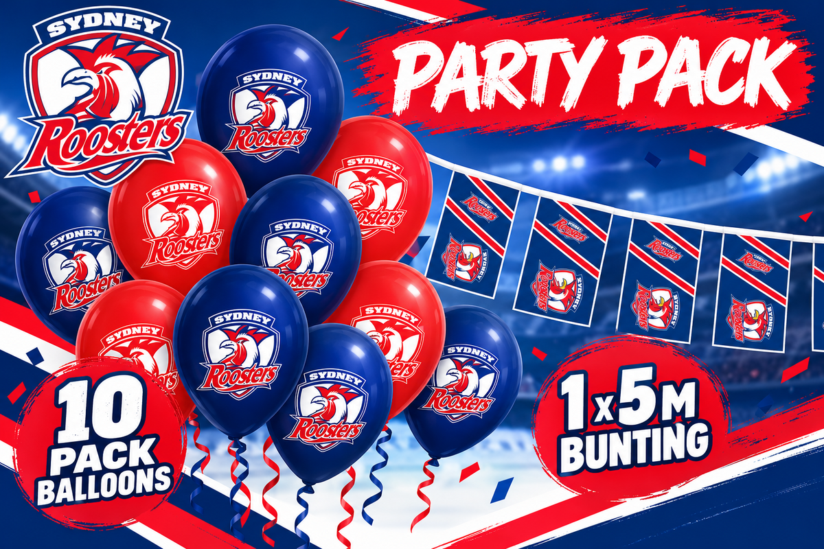 Sydney Roosters Official NRL Grand Final Party Pack with 10 Balloons & 5M Bunting Hanging Flags!