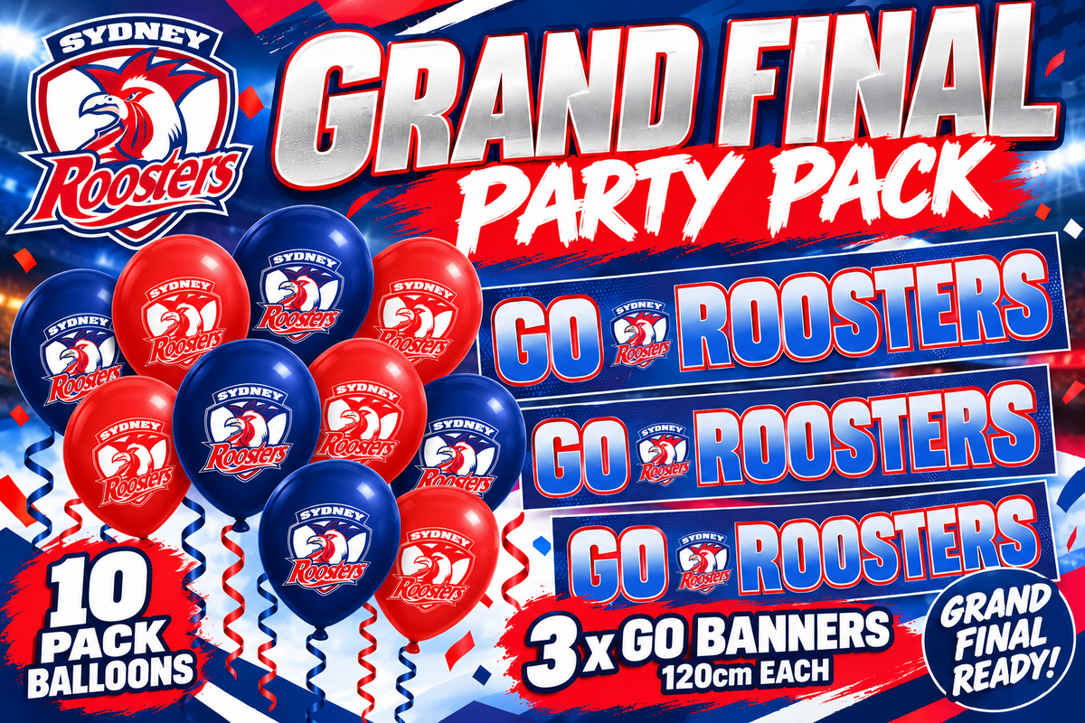 Sydney Roosters Official NRL Grand Final Party Pack with 10 Balloons & 3 GO BANNERS!