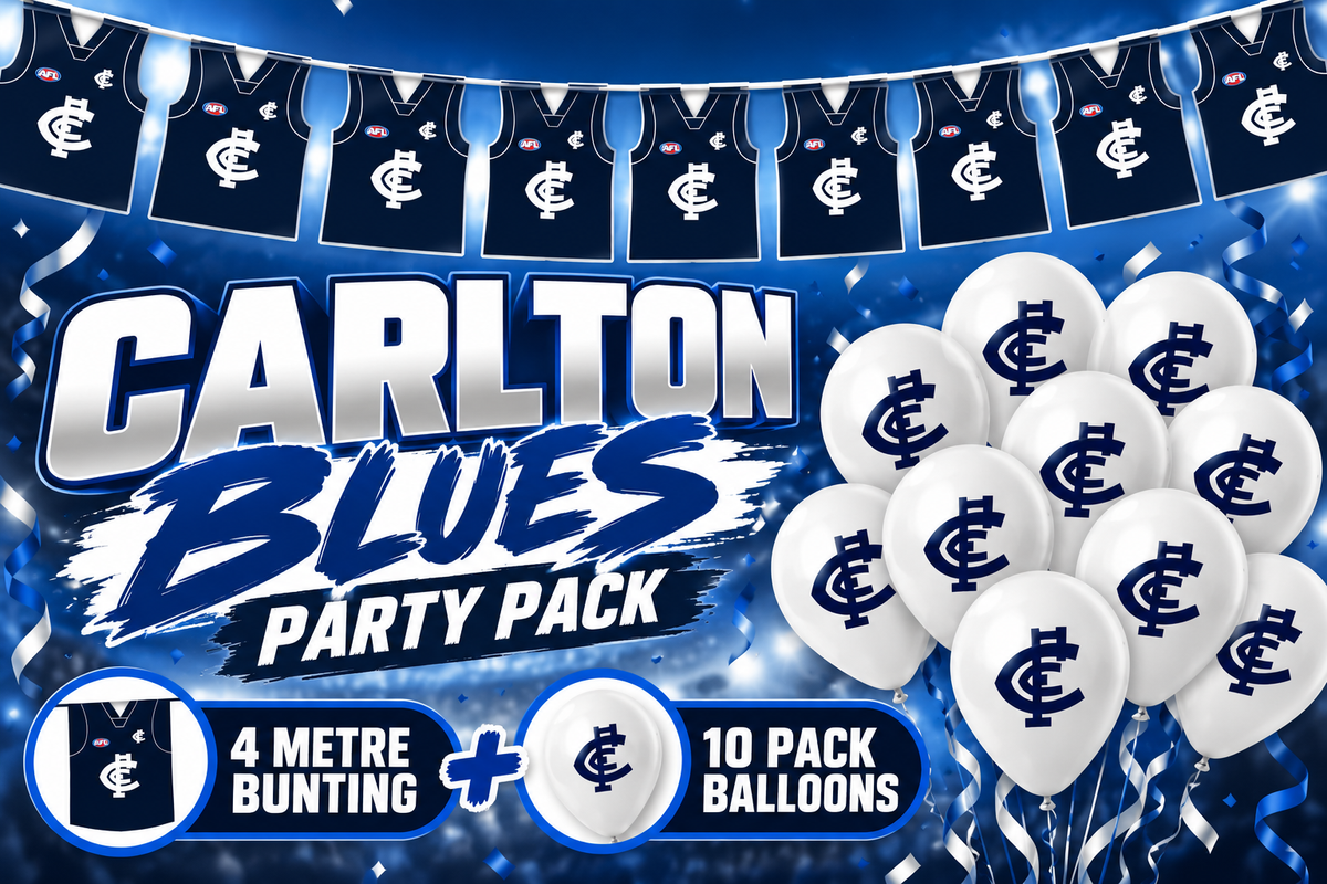 Carlton Blues AFL Birthday Party Pack 10 Balloons & 4m Bunting Flags!