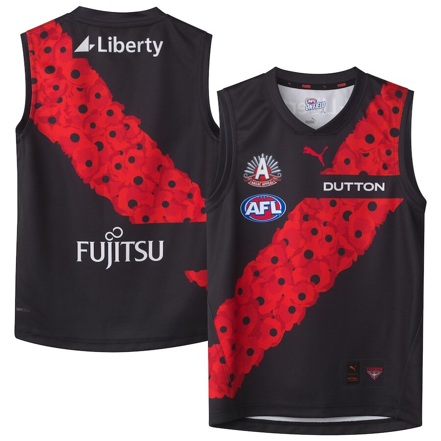 Essendon Bombers AFL 2025 Puma Anzac Guernsey Sizes S-3XL!