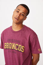 Brisbane Broncos NRL College Block Tee T-Shirt Sizes S-2XL