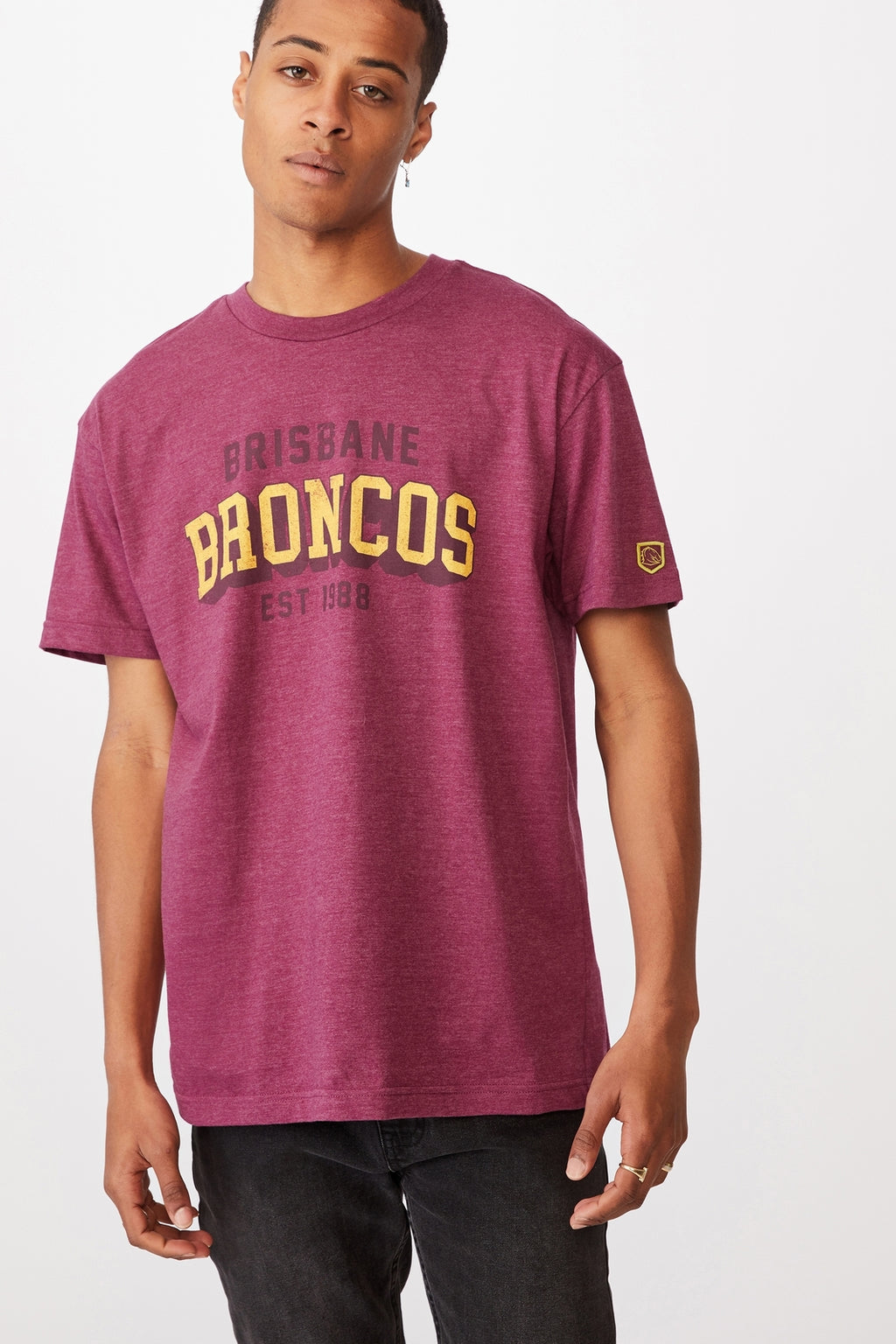 Brisbane Broncos NRL College Block Tee T-Shirt Sizes S-2XL