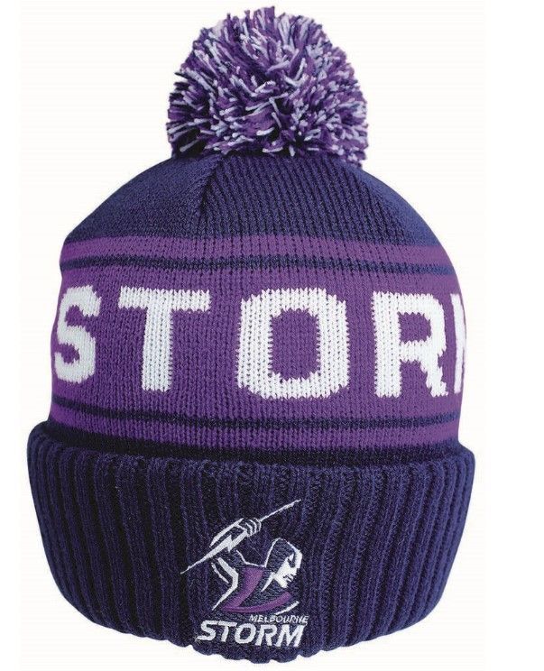 Melbourne Storm NRL Embroidered Striker Pom Pom Beanie!