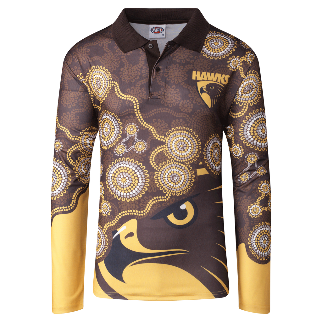 Hawthorn Hawks AFL Playcorp Indigenous LS Polo Shirt Sizes S-3XL! W22