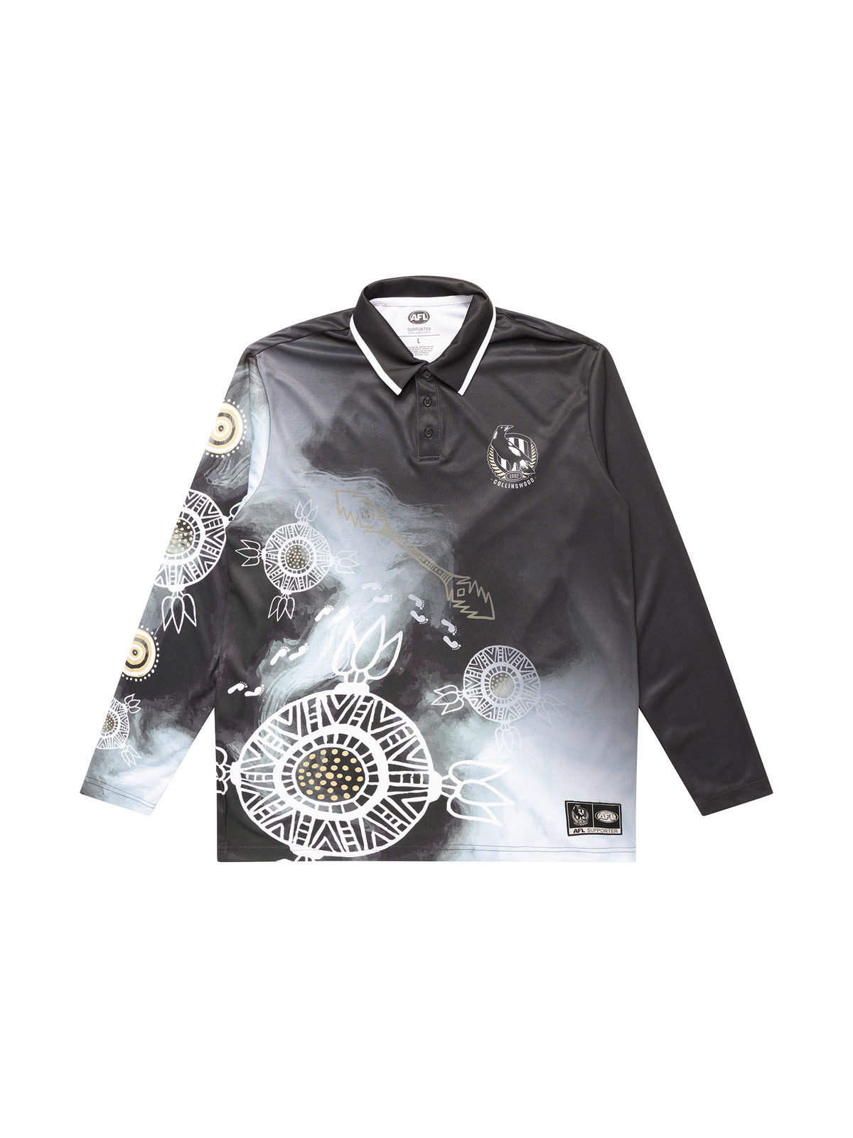 Collingwood Magpies AFL Indigenous L/S Training Polo Sizes S-5XL! S3