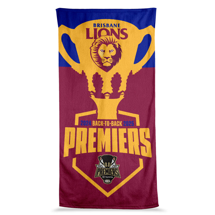 Brisbane Lions AFL 2025 Premiers Trophy Beach Towel P2! In Stock!
