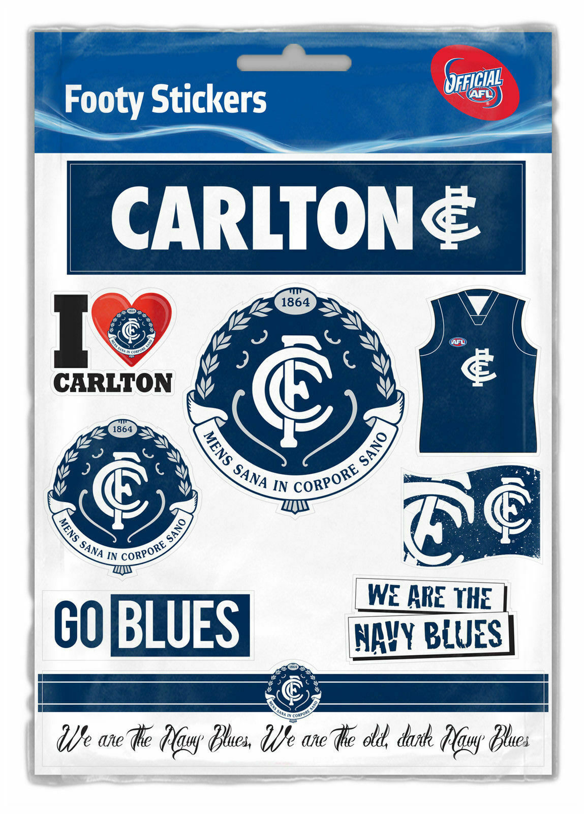 Carlton Blues Official AFL Footy Stickers Sticker Sheet Pack