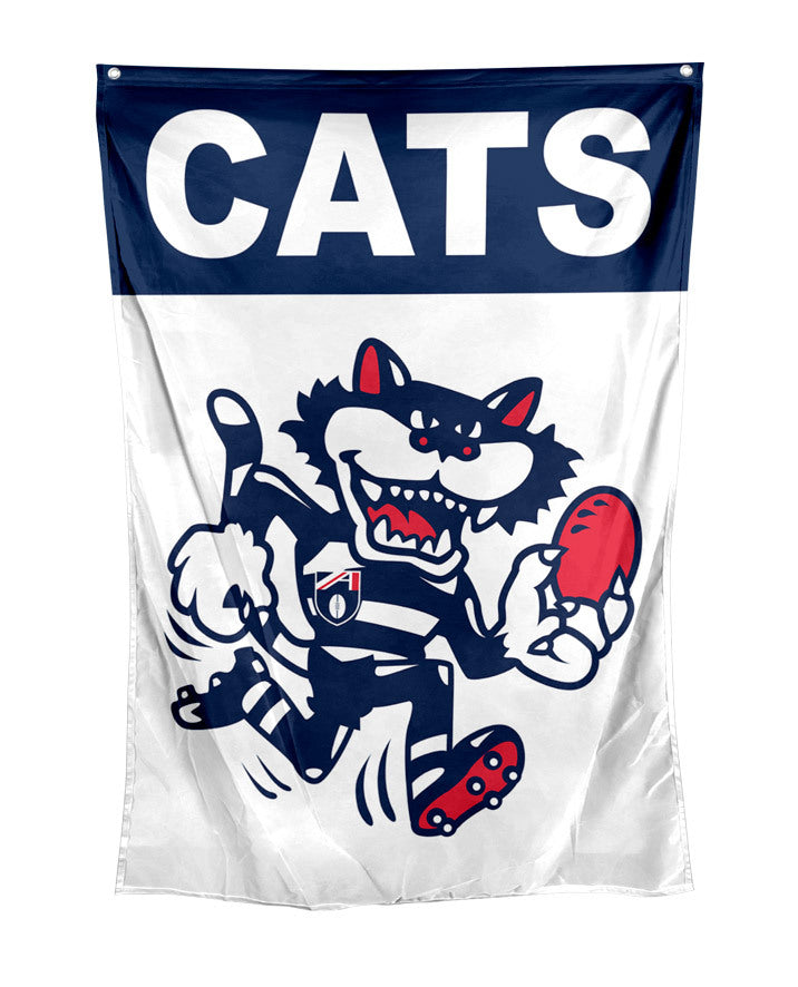 Official AFL Geelong Cats Supporters Retro Mascot Wall Cape Flag!
