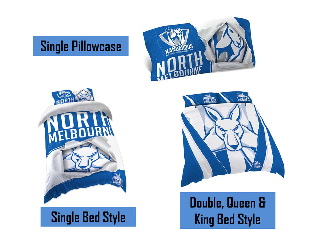 Melbourne Kangaroos AFL Pillow Quilt Cover Set: Single, Double, Queen & King Bed