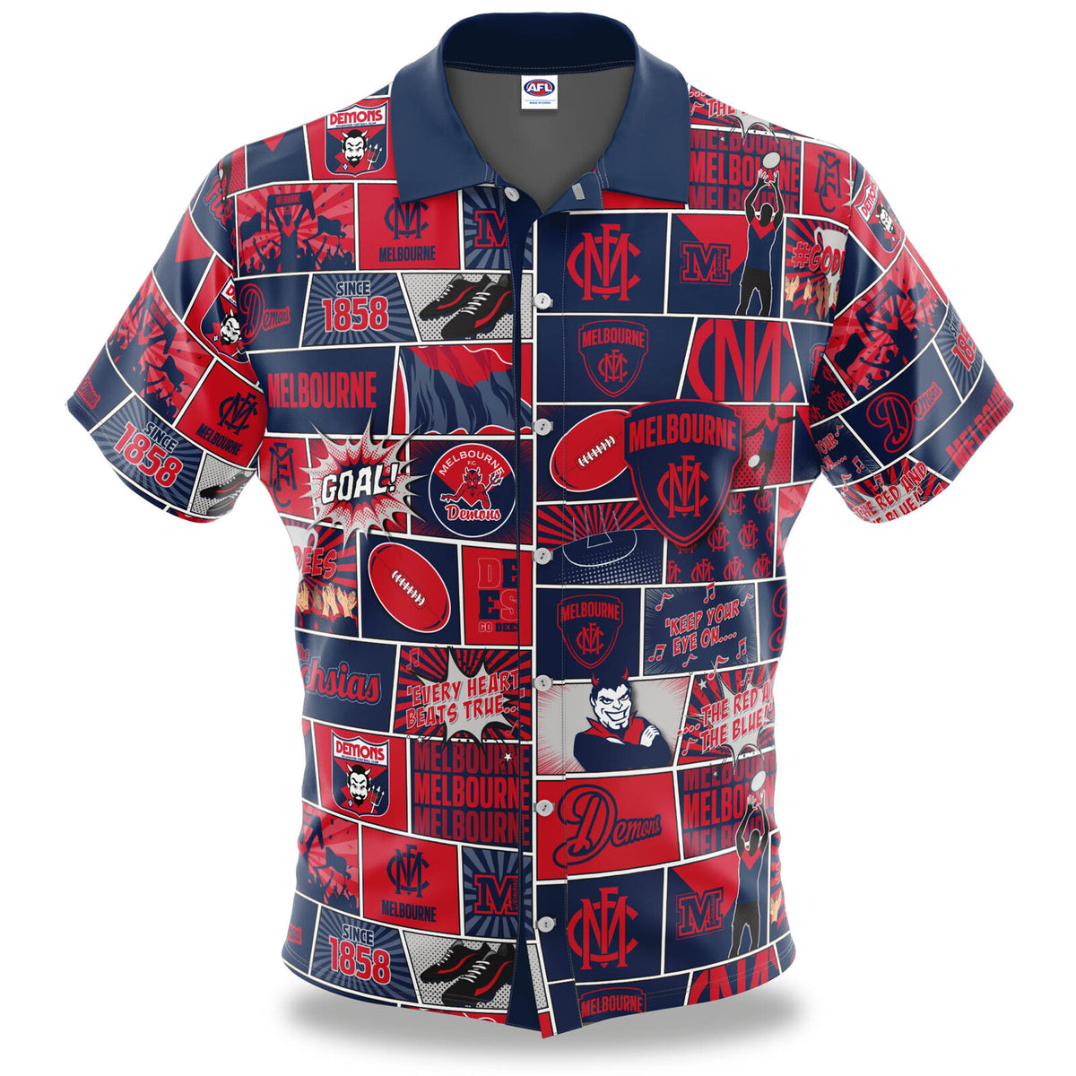 Melbourne Demons AFL Fanatic Button Up Shirt Polo Sizes S-5XL!