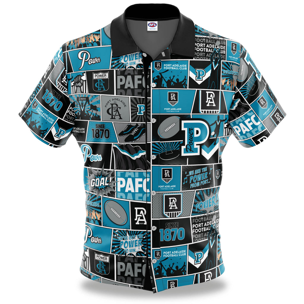 Port Adelaide Power AFL Fanatic Button Up Shirt Polo Sizes S-5XL!