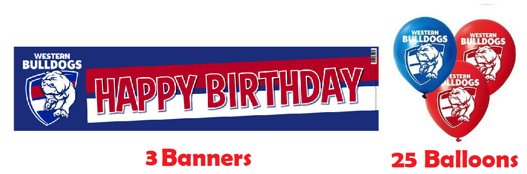Western Bulldogs AFL Party Pack 25 Balloons & 2 Happy Birthday Banners!