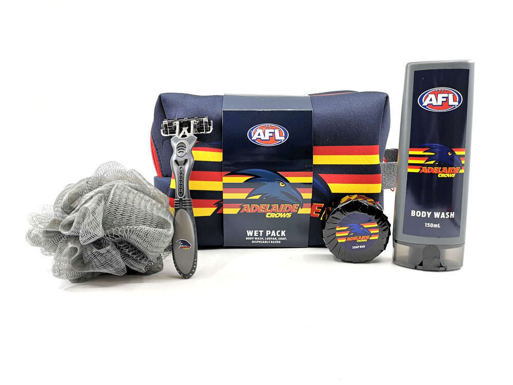 Adelaide Crows AFL Toiletries Gift Bag! Bag Body Wash Razor Soap Loofah