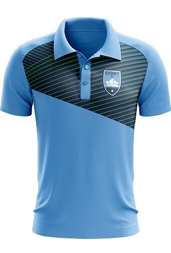 Sydney FC Sky Blues A League Geo Strike Polo Shirt Size S-3XL! T9