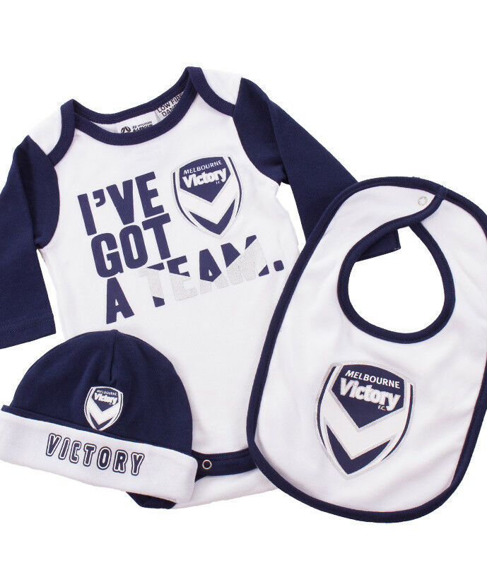 Melbourne Victory A League 3 PC Body Suit Beanie & Bib Set Infant Sizes 000-1