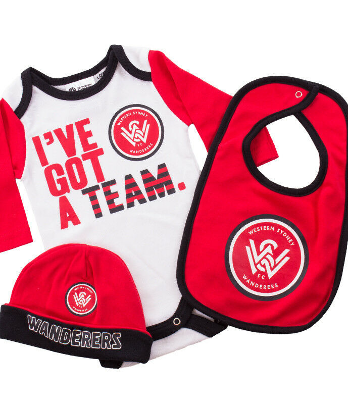WSW Wanderers A League 3 PC Body Suit Beanie & Bib Set Infant Sizes 000-1