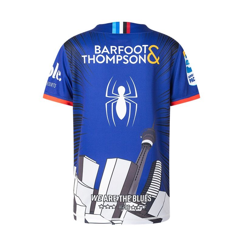 Auckland Blues 2025 Marvel Super Rugby Spiderman Warm Up Shirt Kids Sizes 8-14!