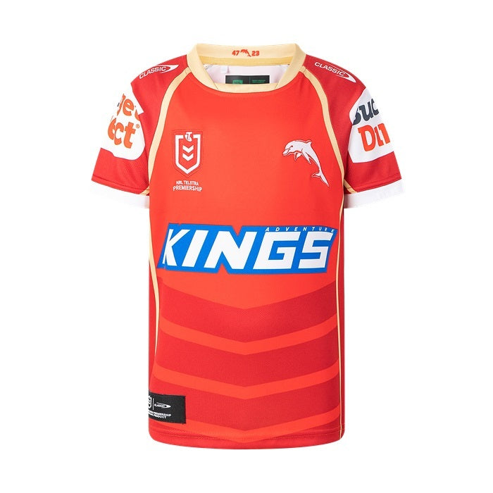 The Dolphins NRL 2025 Classic Home Jersey Kids Sizes 6-14!