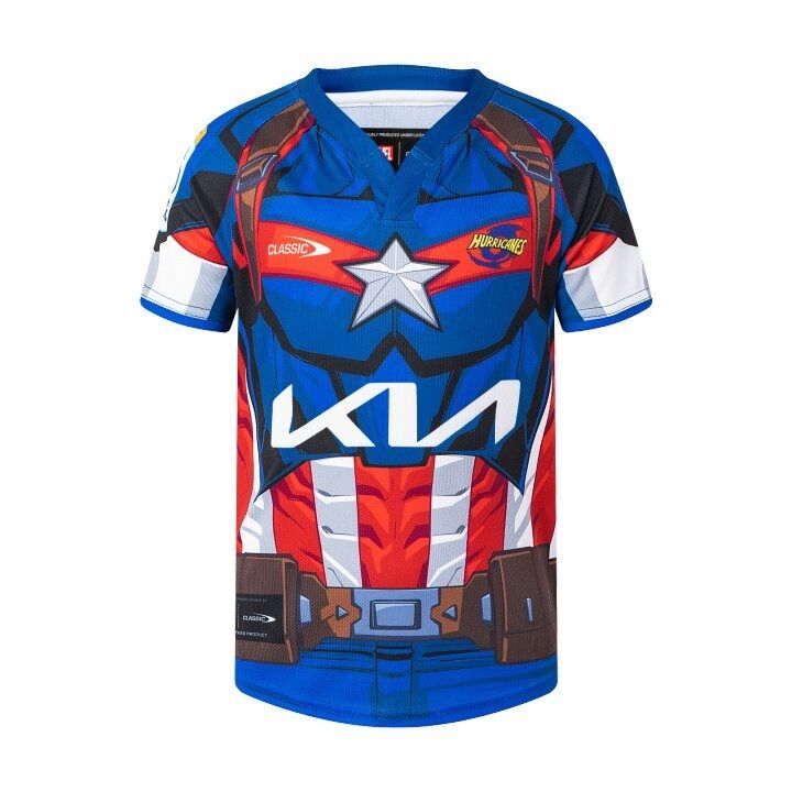 Hurricanes 2025 Marvel Super Rugby Captain America Jersey Toddler Sizes 2-6!